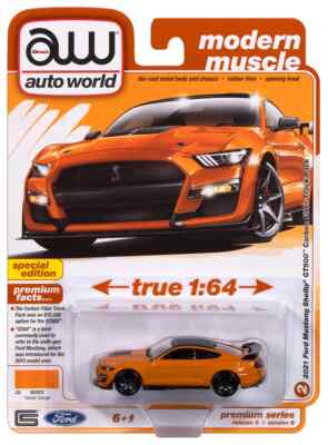 Auto World Premium 1/64 2021 Ford Mustang Shelby GT500 Track Pack Twister Orange