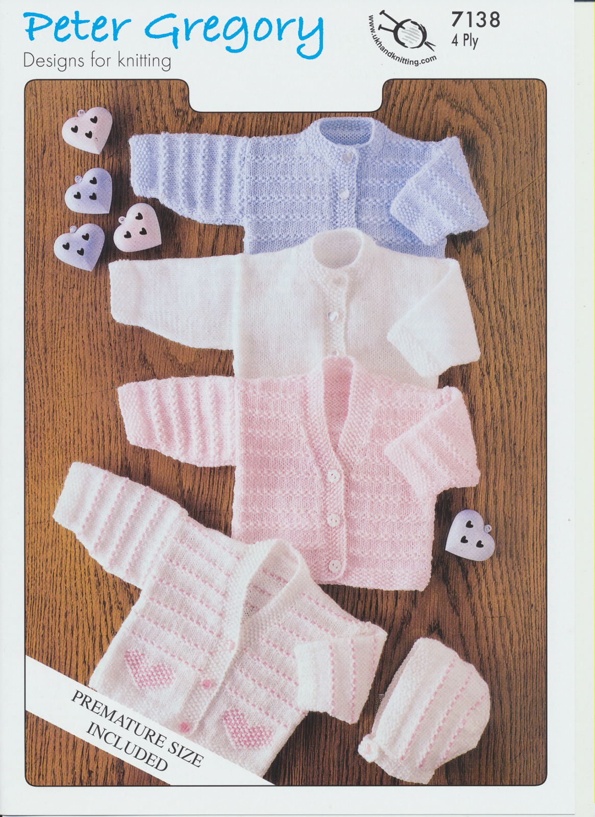 Baby 4 Ply Long Sleeve Cardigans & Bonnet Peter Gregory Knitting Pattern PG 7138
