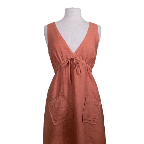 Kleen Womens Linen Dress Sz Small Orange Lagenlook Sundress Minimalist Coastal - Picture 2 of 7
