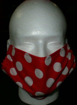 Face Mask Red and White Polka Dot Pattern Covering 100% Cotton Washable Reusable
