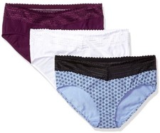 Lot Of 3, Warners No Muffin Top Cotton Hipsters With Lace, Size XL, NWT