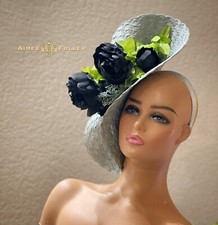 Aimee Fuller Black Kentucky Derby Hat Royal Ascot Fascinator Chambray Blue Hat