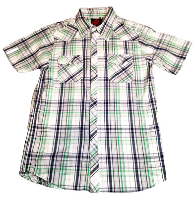 Black Jack Mens Shirt Sz M Blue Green Plaid Button Down Short Sleeve Pockets