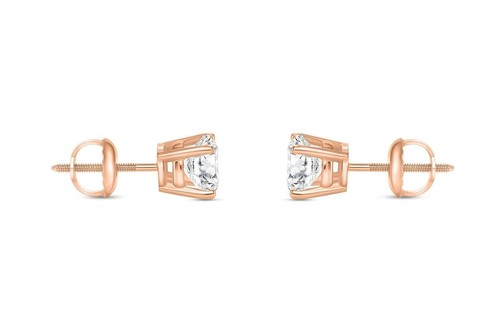 0.50Ct Round Cut Genuine Natural Diamond Her Earrings 14K Rose Gold Basket Screw - Picture 7 of 12