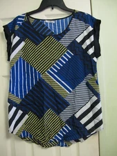 Peck & Peck Woven Geometric Print Short Sleeve Top Size M