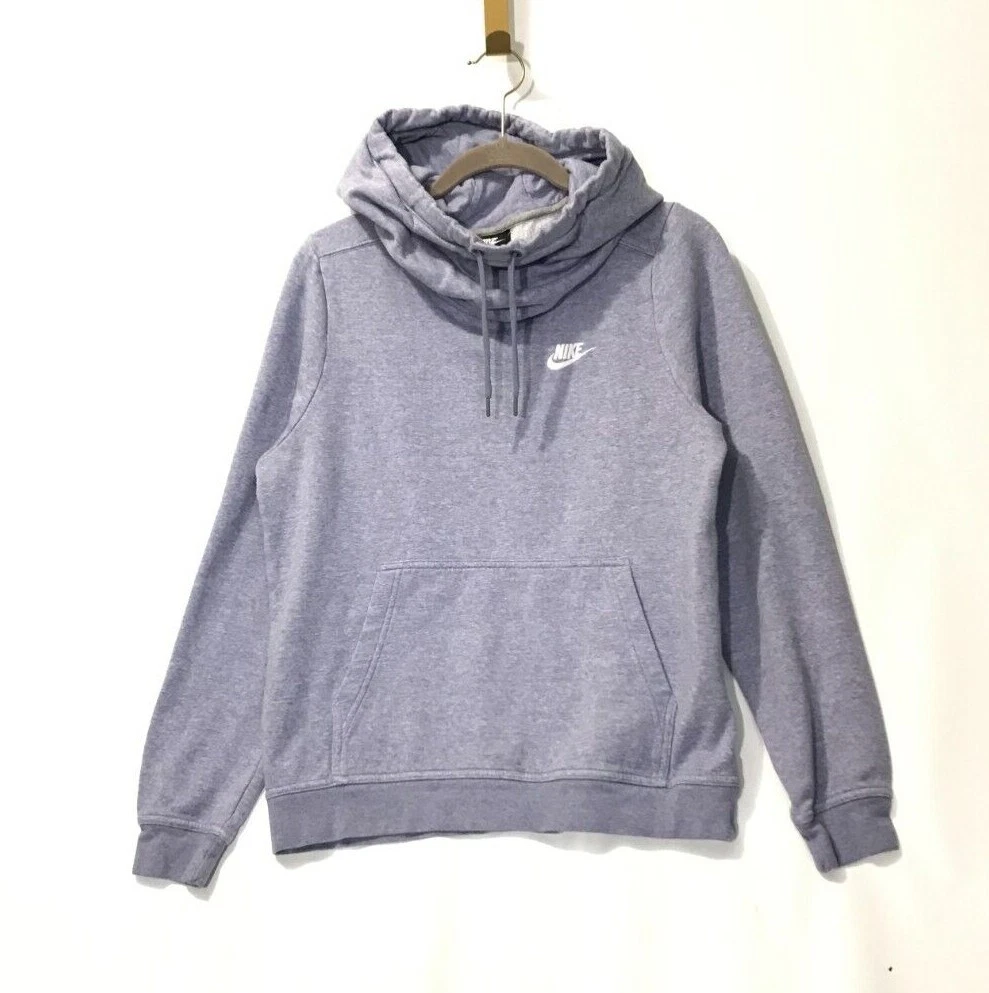 Nike Womens Hoodie Small Light Blue Gray Funnel Neck Fleece Pullover  Sweatshirt