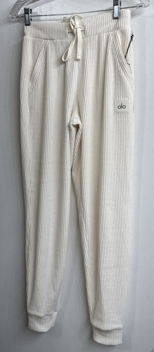 Alo Yoga Muse Sweatpant Ivory Ribbed Knit Gathered Ankle Size XXS