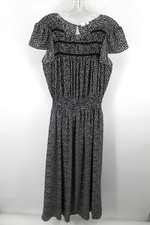 GAP Maxi Dress Women Medium Tall Black White Short Sleeve Flowy Peplum Lined