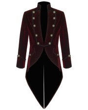 Men's Handmade Steampunk Tailcoat Jacket Red And Black Velvet Goth VTG Victorian