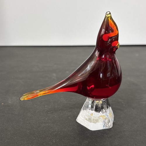 Vintage MCM Konst Glashyttan Urshult Red Amberina Cardinal Glass Bird Glows - Picture 6 of 8
