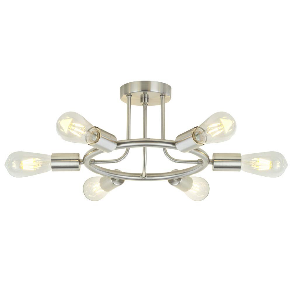Modern Sputnik Chandelier 6-Light Starburst Ceiling Fixture Brushed Nickel