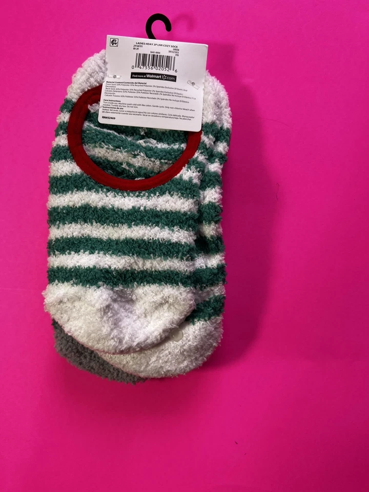 NEW WOMEN HOLIDAY TIME 2 PAIR BALLERINA SOCKS GREEN/WHT/GREY ( 4-10) Foto 2 de 4