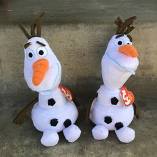 Lot of 2 Ty Disney's Frozen OLAF 2015 Snowman Sparkly Beanie Baby 8" Plush Stuff