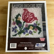 National Yarn Crafts Latch Hook Kit Romance Floral 12" x 12" Vintage Cottagecore
