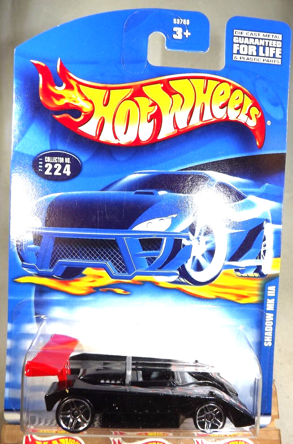 2001 Hot Wheels Mainline/Collector #224 SHADOW Mk IIa Black w/Chrome PR5 Spokes