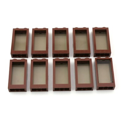 TCM BRICKS Reddish Brown 1x2x3 Flat Front Windows T-Black Glass X10 Compatible 
