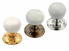 Door Knobs Pair Porcelain Mortice Ceramic Ivory Crackle 65mm Nickel/Bronze/Brass