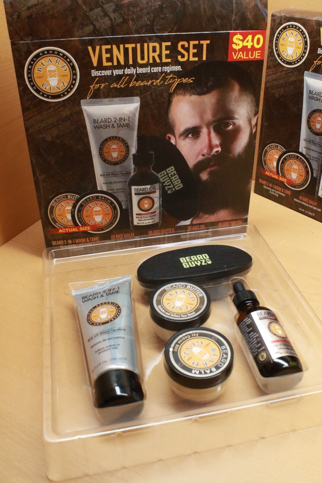 (4) BEARD GUYZ 5 Piece Venture Set Men's Beard Grooming Set Beard Oil Balm Brush