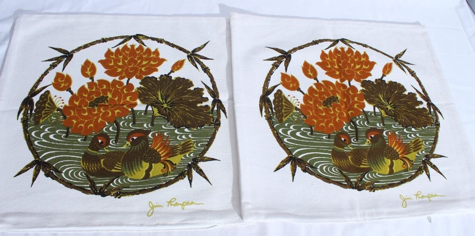 2 Jim Thompson Ducks Cotton Small Accent Cushion Cover 15x15” - Image 2 of 2
