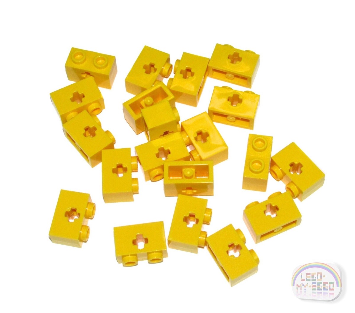 LEGO Technic - 20 x Tech Bricks w/ Axle Hole - 1x2 - New - Yellow