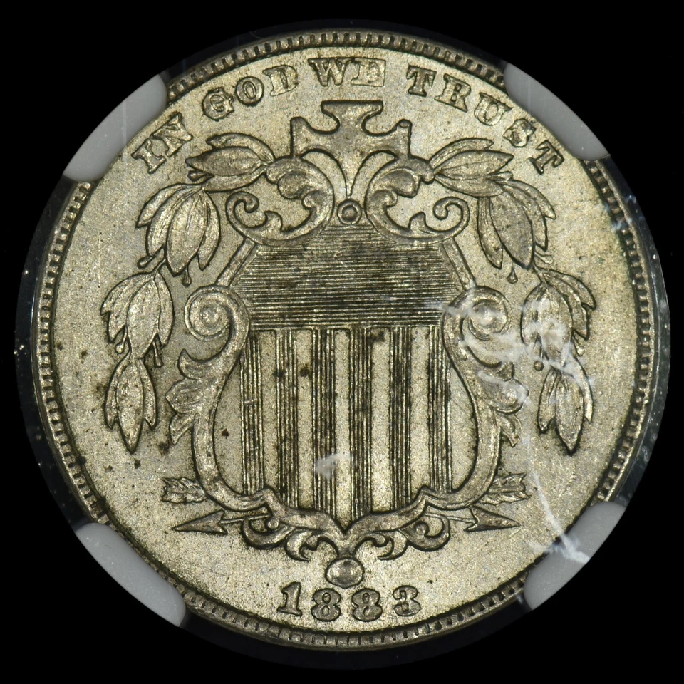 1883/2 SHIELD NICKEL ✪ NGC MS-61 ✪ 5C OVERDATE COIN UNCIRCULATED UNC ◢TRUSTED◣ - Image 2 of 4