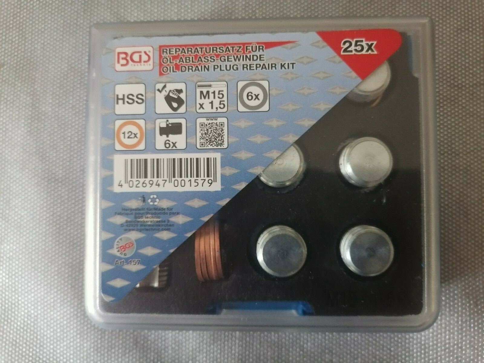 BGS Technic 157 Oil Drain Sump Plug Repair Kit M14M15 1.5mm Thread eBay