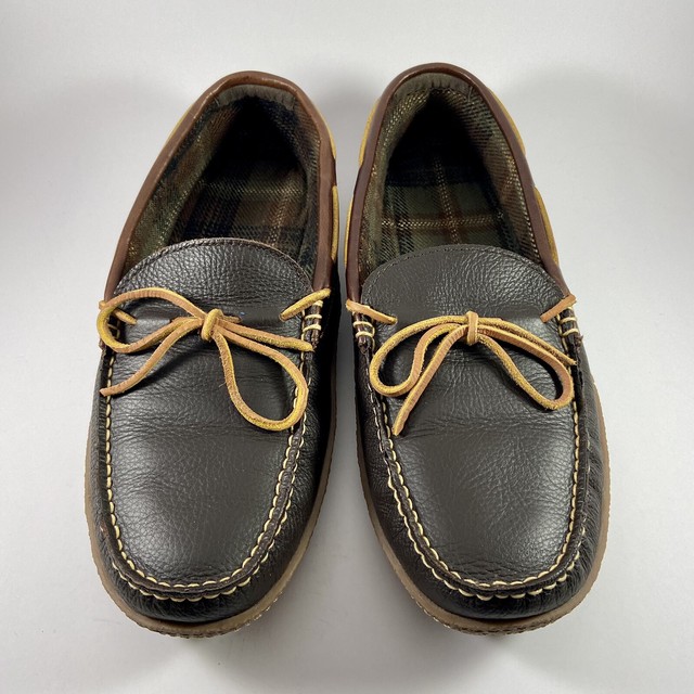 LL Bean Handsewn 212164 Men 11 Leather Flannel Lined Moccasin Slippers