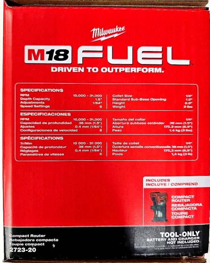 Milwaukee NEW IN BOX 2723-20 FUEL Brushless Router Fuel Compact M18 18 Volt