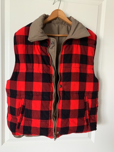 Vintage Hardy Amies London Herren Weste Wende beige rot Büffel Karo Flanell - Bild 7 von 14