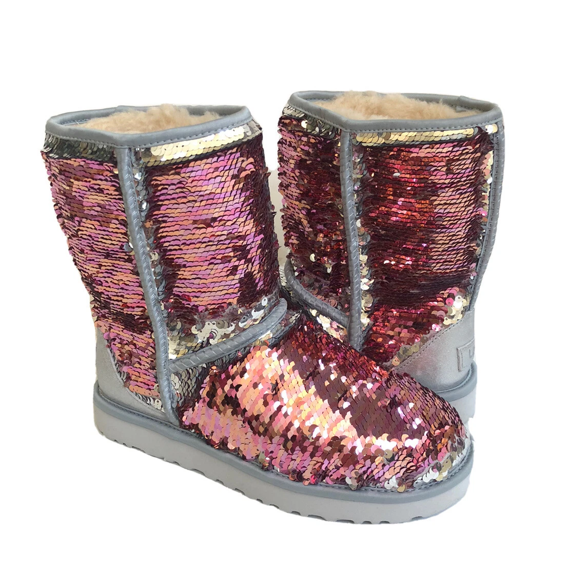 UGG CLASSIC SHORT SEQUIN PINK FASHION SPARKLE WOMEN'S BOOTS SIZE US 7/UK 5  NEW