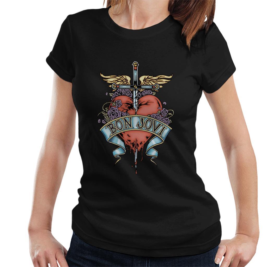 All+Every T-Shirt Femme Bon Jovi Heart And Dagger – Officiel, 100% Coton, Coupe Classique