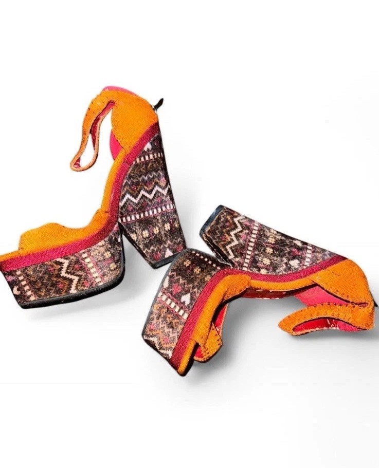 Orange Pattern Platform Heel - image 4