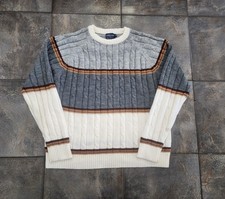 Vintage 80s Career Club Men's Large Striped Cable Knit Preppy Grandpa Sweater