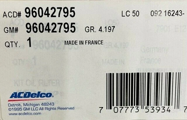 FITS 2004-2009 CADILLAC XLR STS FILTER KIT A/TRNS FLUID 96042795 - NEW OEM - Image 3 of 3