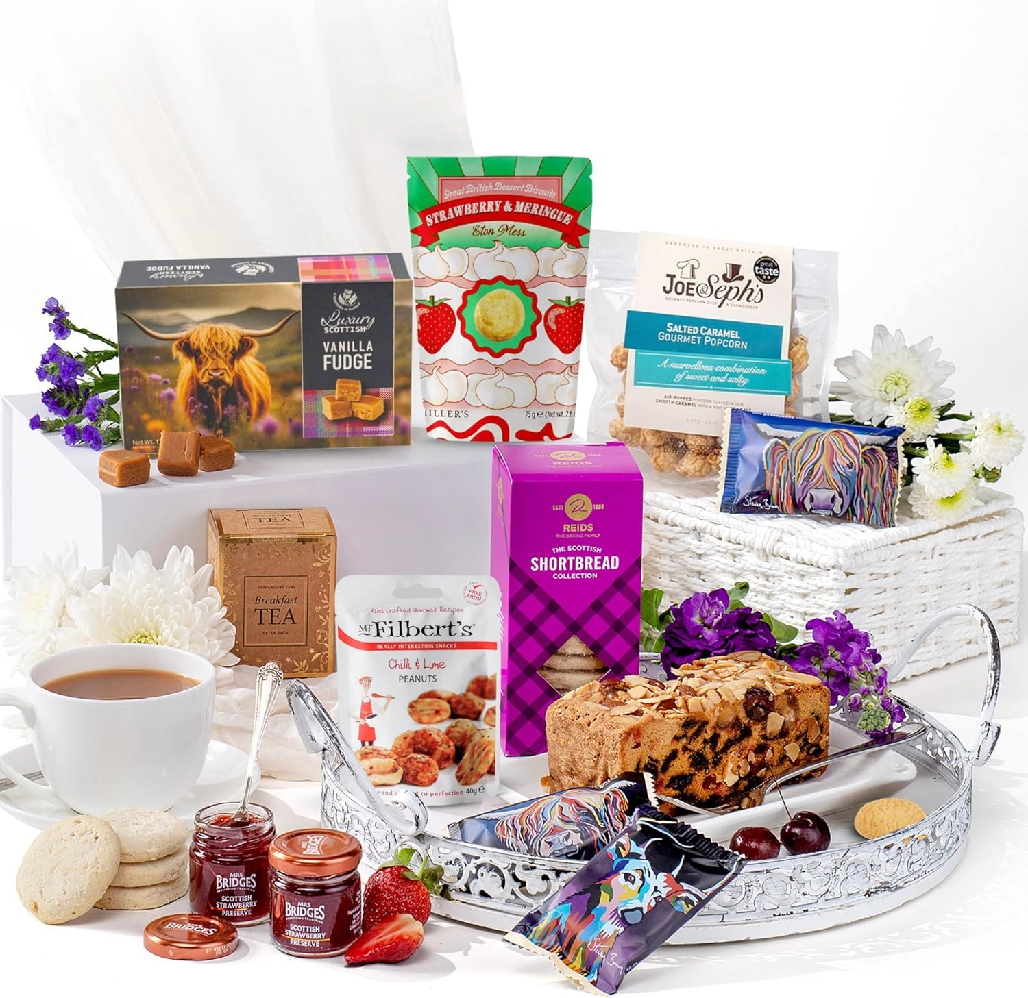 Afternoon Tea Gift Set - Hattie's Gifts Hamper with Fruit Cake, Fudge,