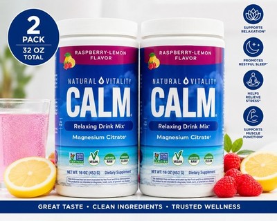 Natural Vitality CALM Magnesium Citrate Powder 32oz 2Pk Raspberry Lemon