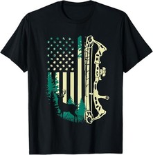 POPULAR Bowhunting USA Flag Bow Archery Deer Hunting Tee T-Shirt S-3XL