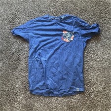 Men's L Blue Solid Cotton Crew Neck Short Sleeve T-Shirt w/ Chest Pocket