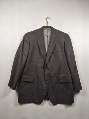 Tom James Innocenti Blazer Jacket Mens Custom Brown Plaid Silk Blend 46R USA