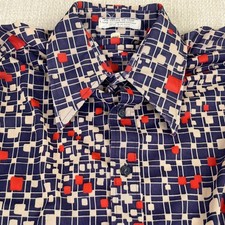 Vintage 1970s Disco Shirt Adult Atomic Mid Centruy Geometric Pattern Dagger READ