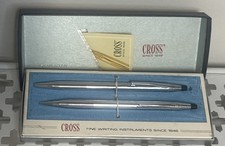 Cross 3501 Silver Chrome Ball Pen Pencil Boxed Set Vintage