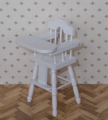 Creal Baby Hoch-Stuhl Kinderstuhl Holz Weiß Puppenstube Miniatur Möbel - Bild 1 von 4