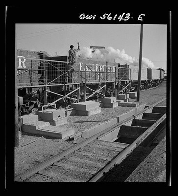 Railroad Freight Train Steam Engine 1930s Industrial Yard Loading Scene