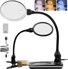10X 15X Magnifying Glass with Light and Stand Upgraded, 2-in-1 Large Magnifying