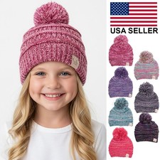 C.C Kids Toddler Winter Warm Soft Pom Pom Chunky Knit Beanie Hat 2-6 Years