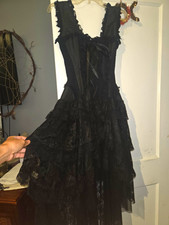 NWT Burleska Ophelie Black Taffeta Lace Corset Dress Gothic Steampunk