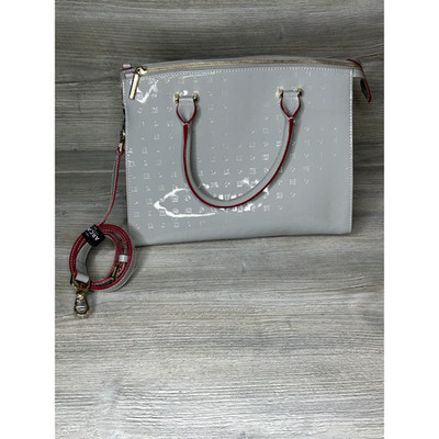 ARCADIA ITALIAN LIGHT GRAY PATENT LEATHER TOTE BAG EMBOSS CLASSIC SNAKE SIDE