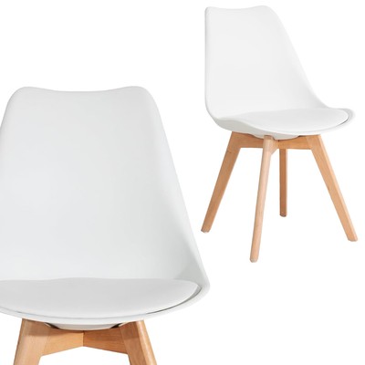 Design Stuhl mit Kissen Weiß  Esszimmerstuhl mit Holzbeinen DSW