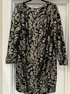 DRESS the POPULATION Black Gold Velvet Sequin Cocktail Bodycon Mini Size 2X