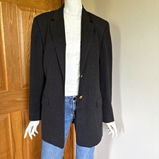 Talbots Women  s Gray Long Wool Blazer Jacket Lined Pockets Button 12 Tall